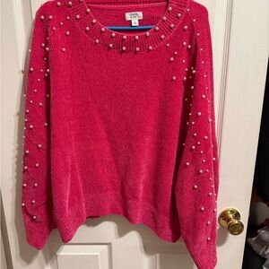 crown & ivy Pink Sweater with Pearl Details